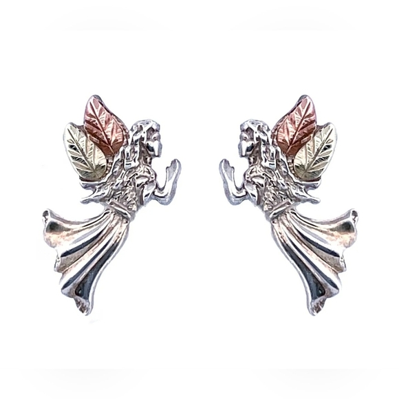 Coleman Co Sterling Silver Guardian Angel Earrings w/ 12K Black Hills Gold Wings